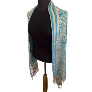 Blue & Gold Fringed Shawl/Scarf From The Holy Land